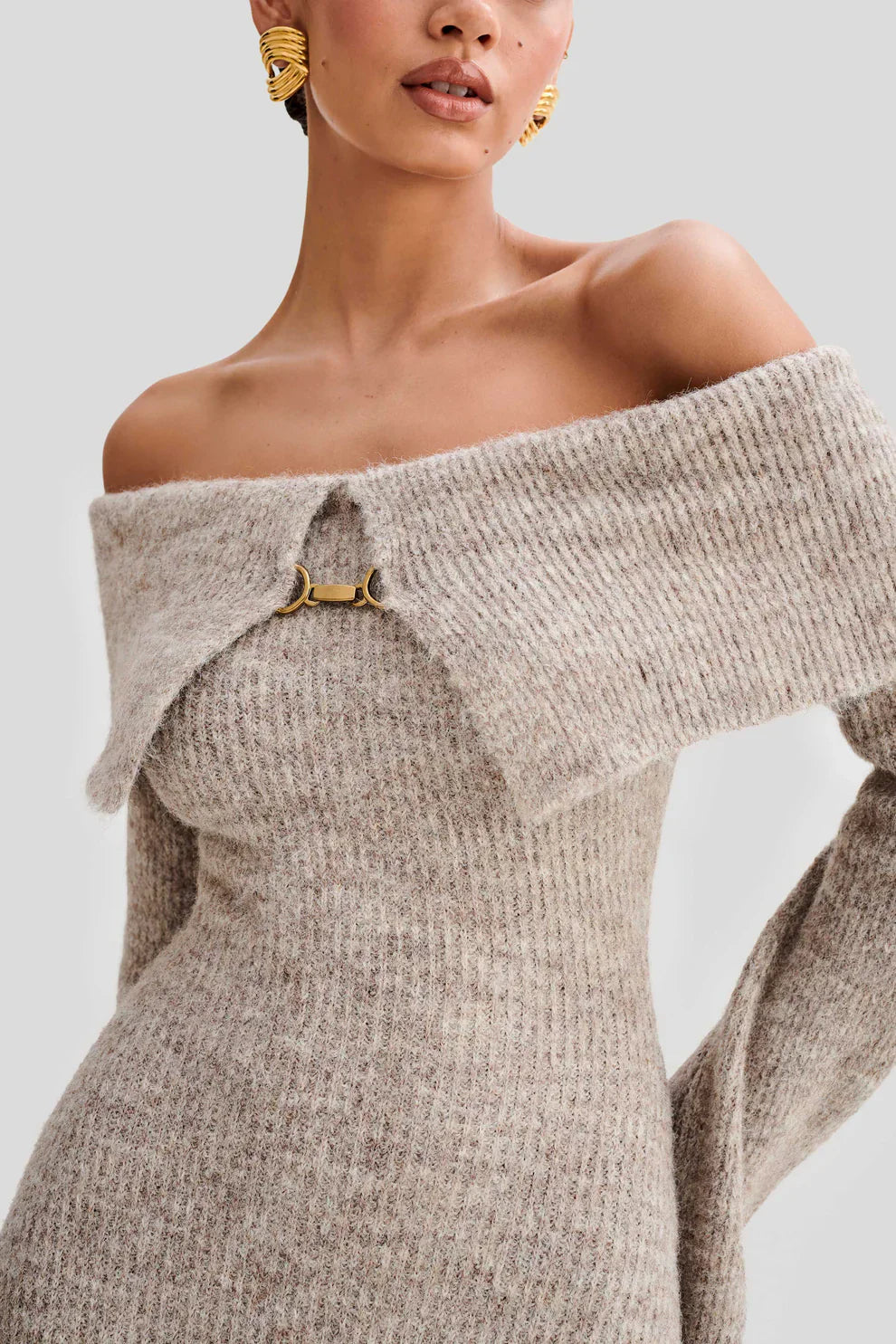 Talia Off-Shoulder Knit Dre - Beige