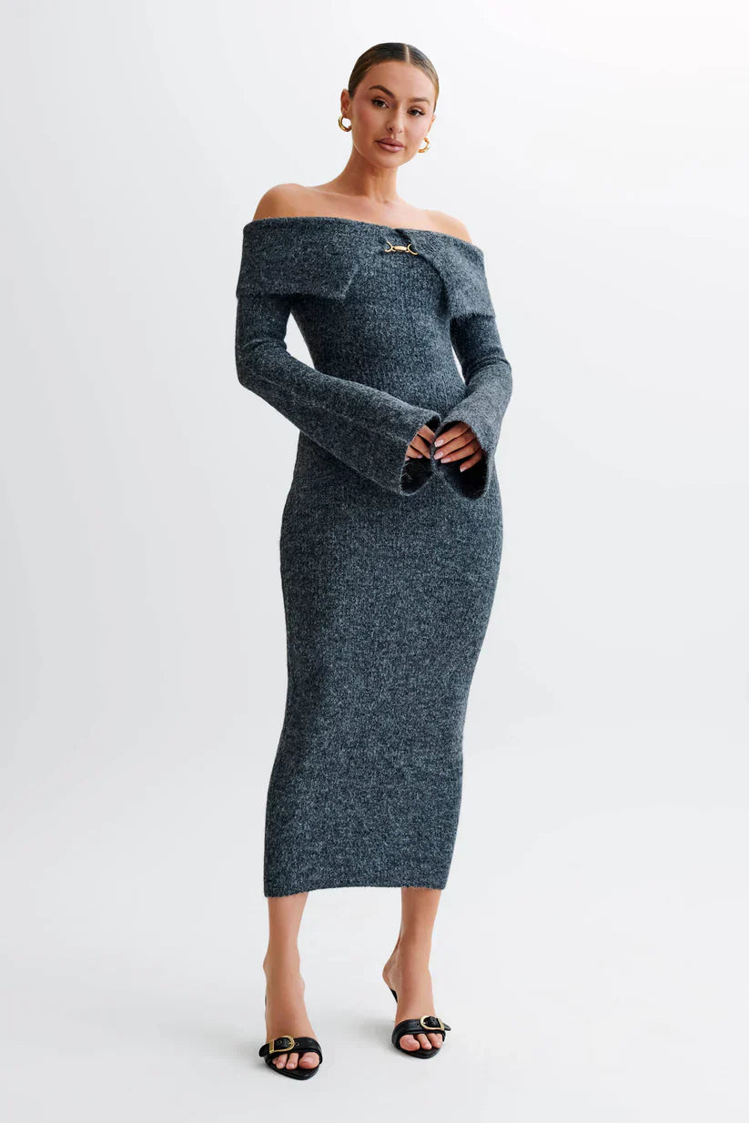 Talia Off-Shoulder Knit Dress - Gray