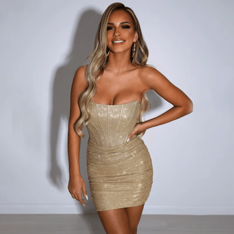 FAYE CORSET MINI DRESS - GOLD