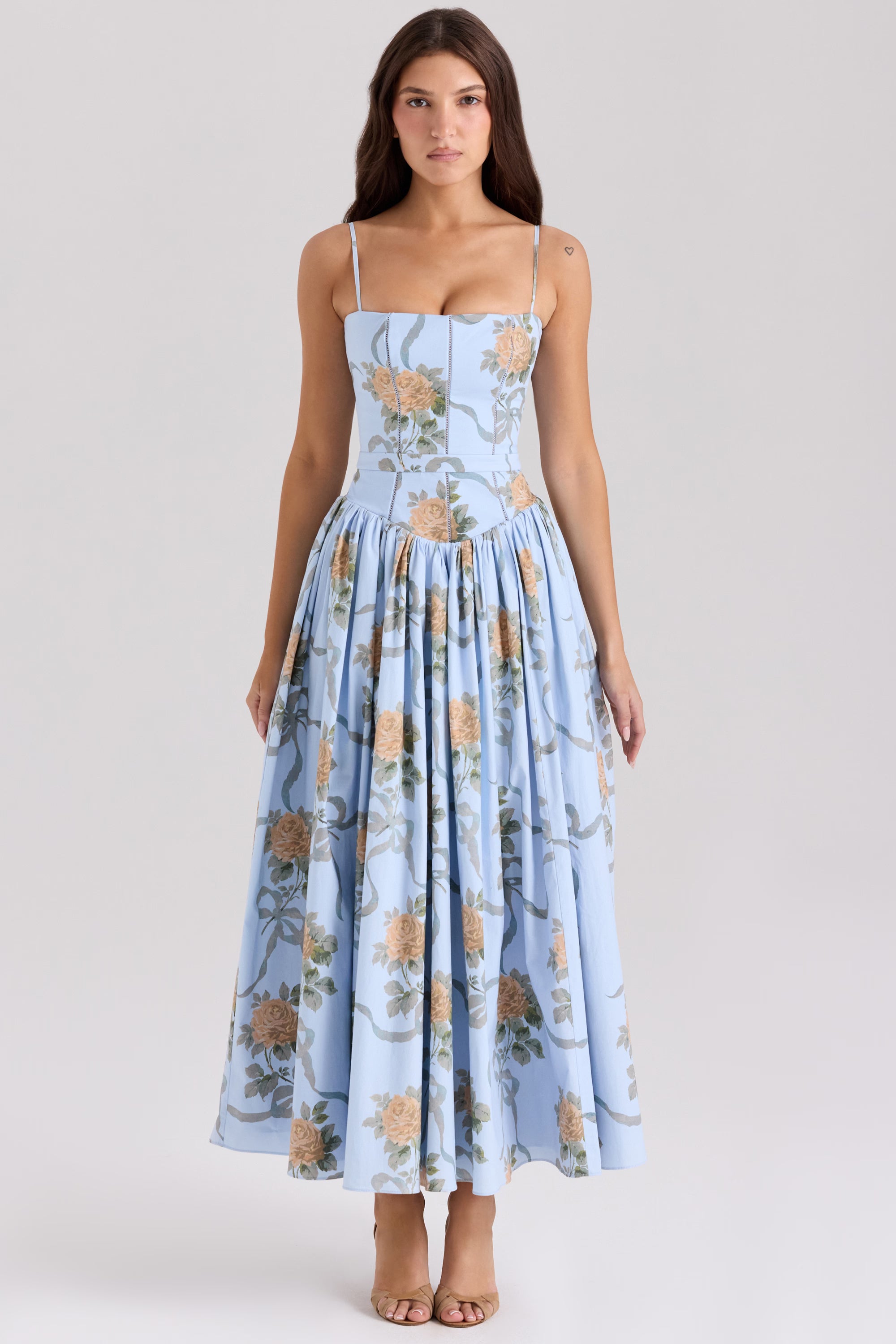 ISABELLA VINTAGE ROSE MIDI DRESS – BLUE