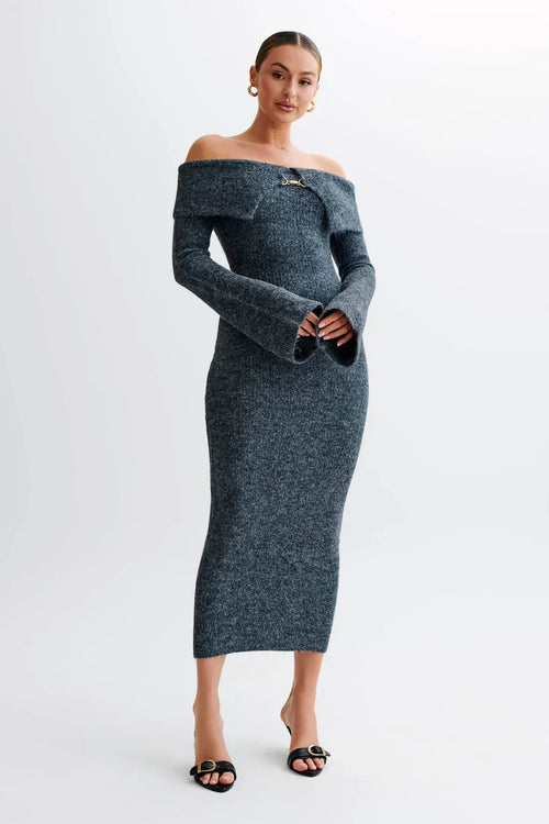 Talia Off-Shoulder Knit Dress - Gray